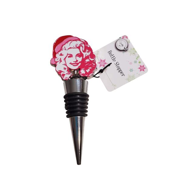 Dolly Parton Pink Santa Hat Wine Stopper NWT Christmas Stocking Stuffer Viral - Picture 1 of 1